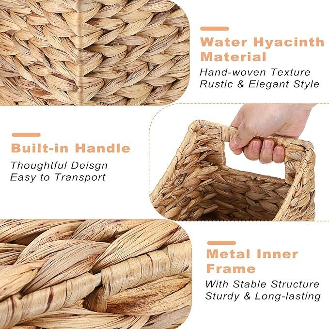 BTSKY Woven Magazine Holder, Water Hyacinth Magazine Basket, Natural Storage Basket Bin for Books & Files, Bathroom Magazine Rack with Built-in-Handle for Home, Office & Desk - 17x6.5x9.8 Inch - ModernBath