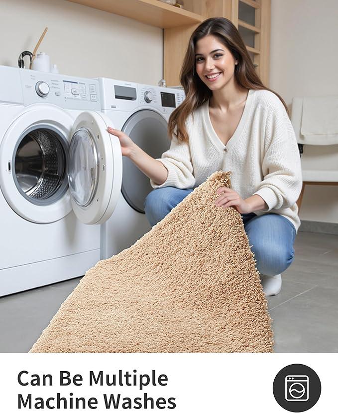 ILANGO Beige Bathroom Rugs 70" × 24" Non Slip & Super Absorbent Extra Thick Soft, Washable Bath Carpet Runner for Floor, Microfiber Plush Shaggy Bath Mats with Rubber for Bedroom Bathtub Shower Room - ModernBath