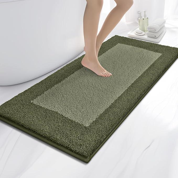 anllugs Bathroom Rugs 24" x 60", Non-Slip Extra Soft Absorbent Bath Rugs, Machine Washable Quick Dry Bath Mats for Bathroom Floor, Shower, Bathtub and Sink, Olive Green & Green - ModernBath