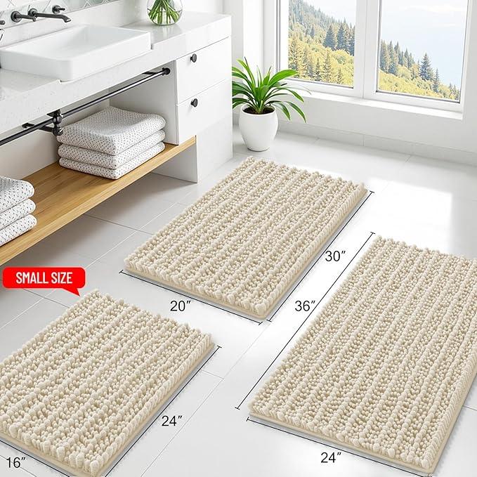 Smiry Bathroom Rugs Mat 24x16, Extra Soft Absorbent Chenille Bath Rugs, Non Slip Rubber Backing Machine Washable Quick Dry Bath Mats for Bathroom Floor, Tub, Shower, Home Decor Accessories, Sand - ModernBath