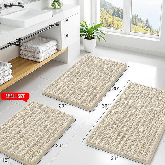 Smiry Bathroom Rugs Mat 24x16, Extra Soft Absorbent Chenille Bath Rugs, Non Slip Rubber Backing Machine Washable Quick Dry Bath Mats for Bathroom Floor, Tub, Shower, Home Decor Accessories, Sand - ModernBath