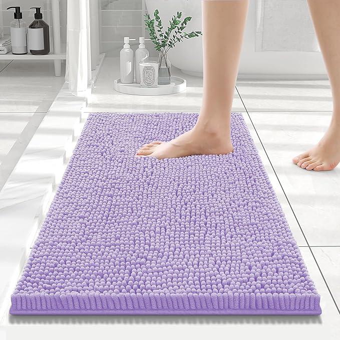 Smiry Luxury Chenille Bathroom Rugs 24x16, Extra Soft and Absorbent Shaggy Bath Mat, Machine Washable, Non-Slip Plush Carpet Runner for Tub, Shower, and Floor, Home Decor Accessories, Purple - ModernBath