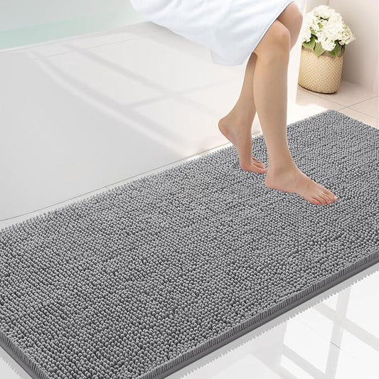 Smiry Luxury Chenille Bathroom Rugs 59x24, Extra Soft and Absorbent Shaggy Bath Mat, Machine Washable, Non-Slip Plush Carpet Runner for Tub, Shower, and Floor, Home Decor Accessories, Grey - ModernBath