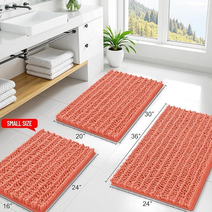 Smiry Bathroom Rugs Mat 36x24, Extra Soft Absorbent Chenille Bath Rugs, Non Slip Rubber Backing Machine Washable Quick Dry Bath Mats for Bathroom Floor, Tub, Shower, Home Decor Accessories, Coral - ModernBath