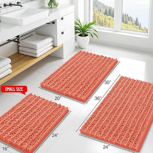 Smiry Bathroom Rugs Mat 36x24, Extra Soft Absorbent Chenille Bath Rugs, Non Slip Rubber Backing Machine Washable Quick Dry Bath Mats for Bathroom Floor, Tub, Shower, Home Decor Accessories, Coral - ModernBath