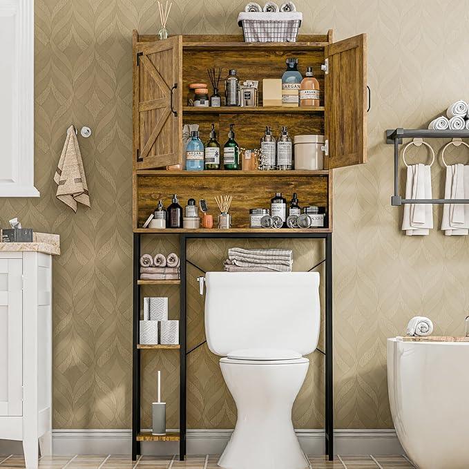 Vabches Over The Toilet Storage Cabinet, Farmhouse Storage Cabinet Over Toilet with Barn Doors & Toilet Paper Holder Stand，Home Space-Saving Toilet Rack, for Restroom, Laundry and Bathroom - ModernBath
