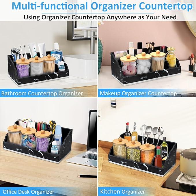 Bathroom Counter Organizer, Black Marble Toothbrush Holders for Bathrooms Organizer Countertop with 3PCS Qtip Holder, Toothbrush and Toothpaste Holder for Bathroom Organization Storage Vanity - ModernBath