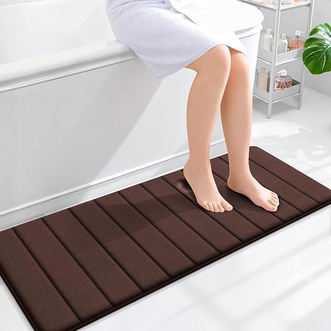 OLANLY Memory Foam Long Bathroom Rugs Runner 47x17, Super Soft Absorbent Bath Mat, Quick Dry, Machine Washable Shower Floor Rugs, Bathmat Carpet, Bathroom Home Decor Accessories, Brown - ModernBath