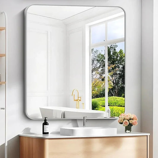 DESBING 40" x 36"Bathroom Mirror, Silver Wall Mirror with Metal Frame, Decorative Rectangular Vanity Mirror for Bedroom Bathroom Living Room Entryway (Horizontal/Vertical) - ModernBath