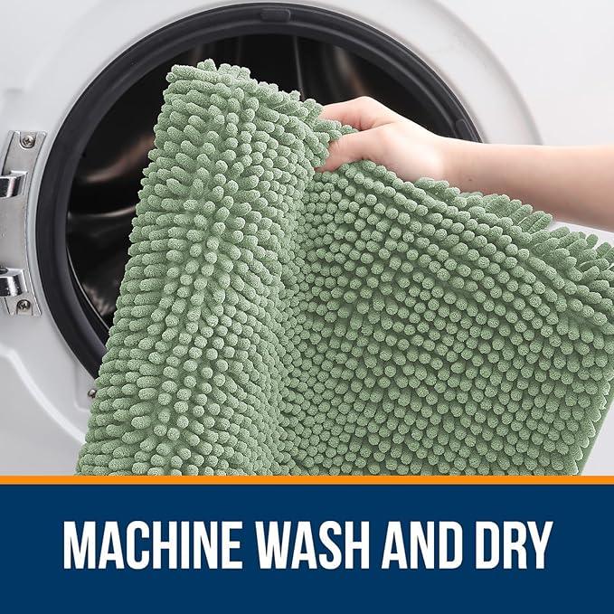 OLANLY Bathroom Rugs 47x32, Extra Soft Absorbent Chenille Bath Rugs, Rubber Backing Quick Dry, Machine Washable Bath Mats for Bathroom Floor, Tub and Shower, Home Decor Accessories, Sage Green - ModernBath