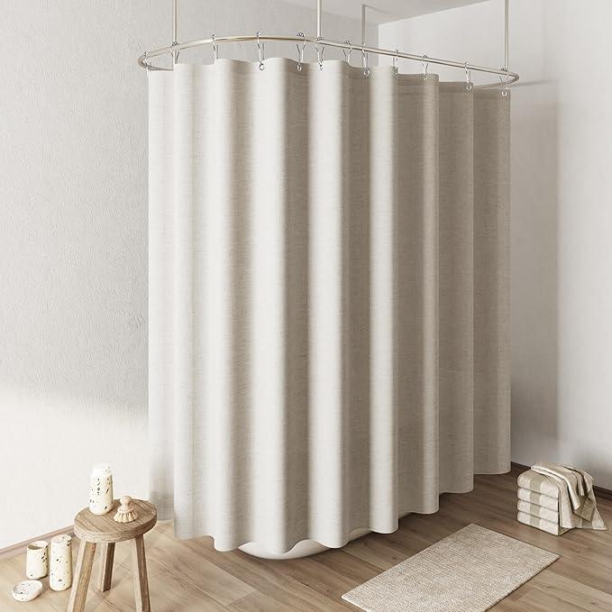 Naturoom Apricot Linen Shower Curtain, Cloth Textured Fabric Shower Curtain Set with Hooks, Simple Elegant Modern Farmhouse Country Ultra Thick Bath Curtains for Bathroom,Water Repellent,108x72 - ModernBath