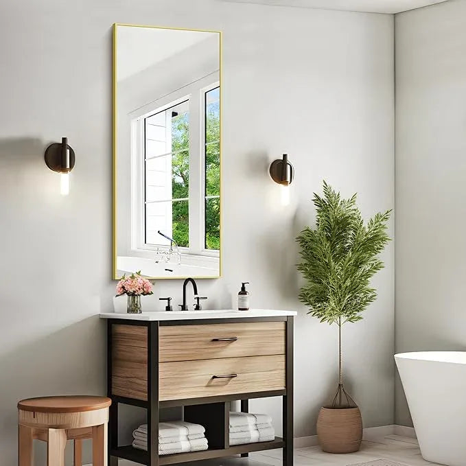 KOCUUY Gold Bathroom Mirror, 20"x48" Rectangle Bathroom Mirror for Wall, HD Tempered Glass, Anti-Rust Frame, Modern Design for Bathroom, Bedroom, Living Room, Entryway - ModernBath