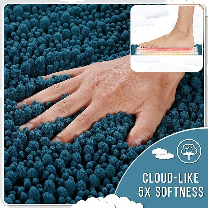 Yimobra Long Bathroom Rugs Non Slip Washable 44x24 Inch - Ultra Soft Absorbent Chenille Bath Mat, Quick Dry Shaggy Floor Carpet for Tub Shower, Peacock Blue Home Decor Accessories - ModernBath