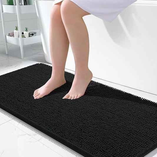 OLANLY Bathroom Rugs 50x30, Extra Soft Absorbent Chenille Bath Rugs, Rubber Backing Quick Dry, Machine Washable Bath Mats for Bathroom Floor, Tub and Shower, Home Decor Accessories, Black - ModernBath