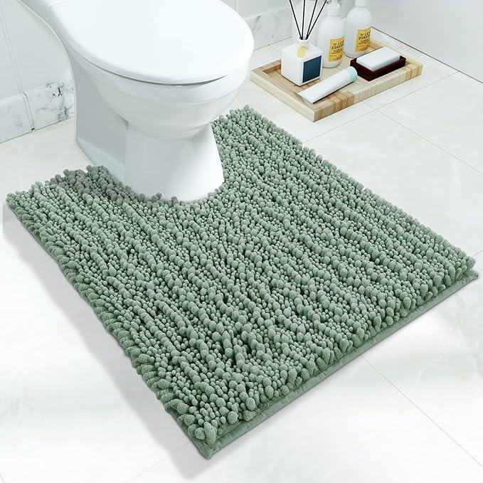 Yimobra Toilet Rug U Shaped Washable 24x20 Inch - Ultra Soft Absorbent Chenille Bath Rugs for Toilet, Quick Dry & Machine Washable, Non Slip Contour Bathroom Mat, Green - ModernBath
