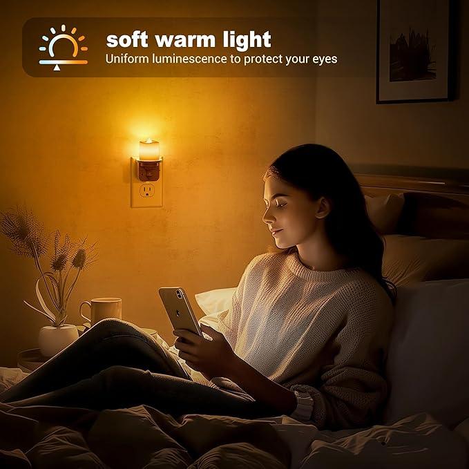 JandCase Flameless Candle Night Light, 2 Pack Night Lights Plug into Wall, 2000K Amber, 0-100LM Dimmable Nightlight, Dusk to Dawn Sensor Light for Dinning Room, Living Room, Bathroom, Hallway - ModernBath
