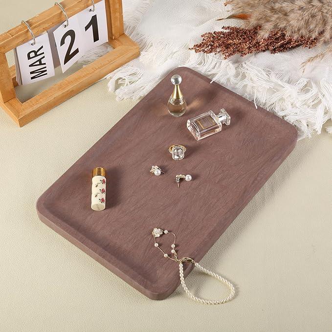Karibiber Marble Vanity Tray, 11.8in Sandstone Bathroom Kitchen Tray for Countertop, Decorative Dresser Organizer, Perfume Storage, Jewelry Holder, Brown Stone Gift for Man - ModernBath