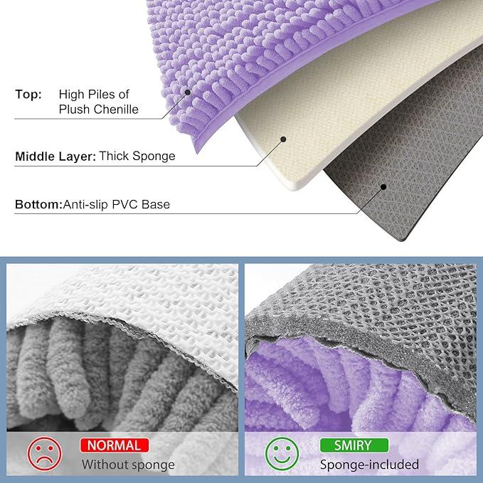 Smiry Luxury Chenille Toilet Rugs U-Shaped 20x20, Soft Absorbent Non-Slip Contour Bathroom Rugs for Toilet, Machine Washable Contoured Bath Mats, Purple - ModernBath