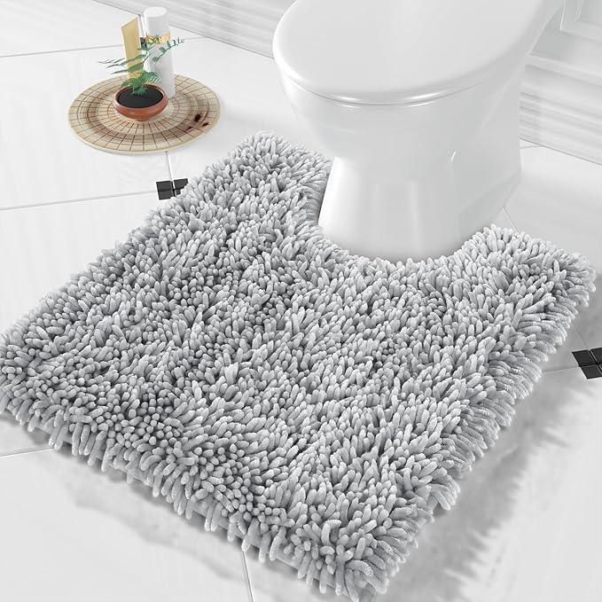 Yimobra Toilet Rugs U Shaped Washable, Extra Thick Soft Absorbent Chenille Contour Bathroom Rugs for Toilet 24x20 Inch, Quick Dry Non Slip Toilet Mat for Bath Floor, Light Grey - ModernBath