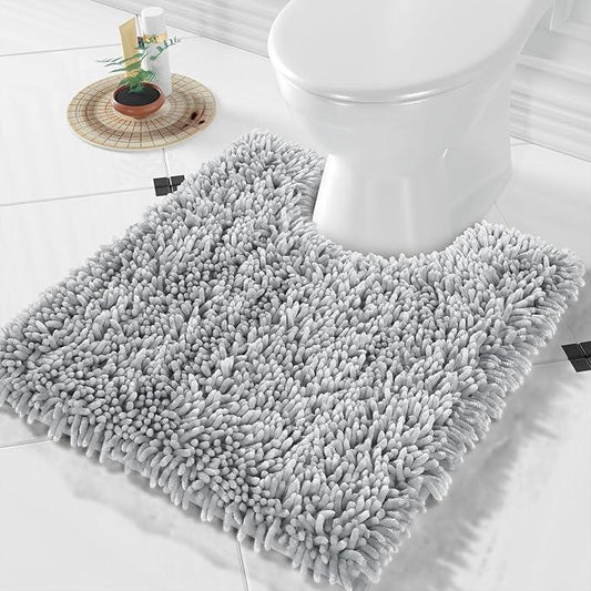 Yimobra Toilet Rugs U Shaped Washable, Extra Thick Soft Absorbent Chenille Contour Bathroom Rugs for Toilet 24x20 Inch, Quick Dry Non Slip Toilet Mat for Bath Floor, Light Grey - ModernBath