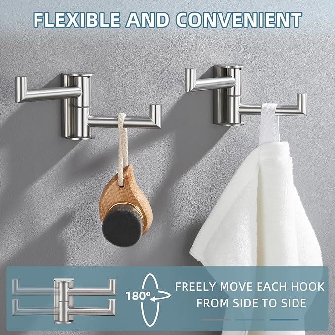 Angle Simple Swivel Towel Double Hook 2 Pack, Brushed Nickel 304 Stainless Steel Bathroom Robe Hook - ModernBath