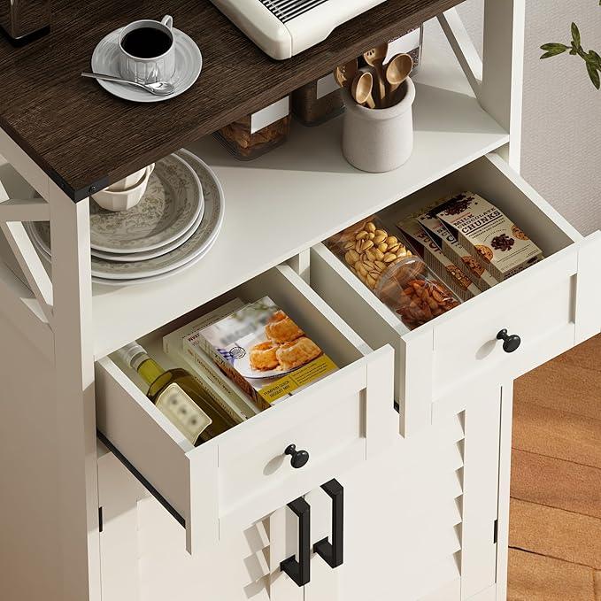ChooChoo Farmhouse Storage Cabinet, Bathroom Floor Cabinet with Doors and Drawers, Kitchen Pantry Cabinet for Living Room, Laundry, White - ModernBath