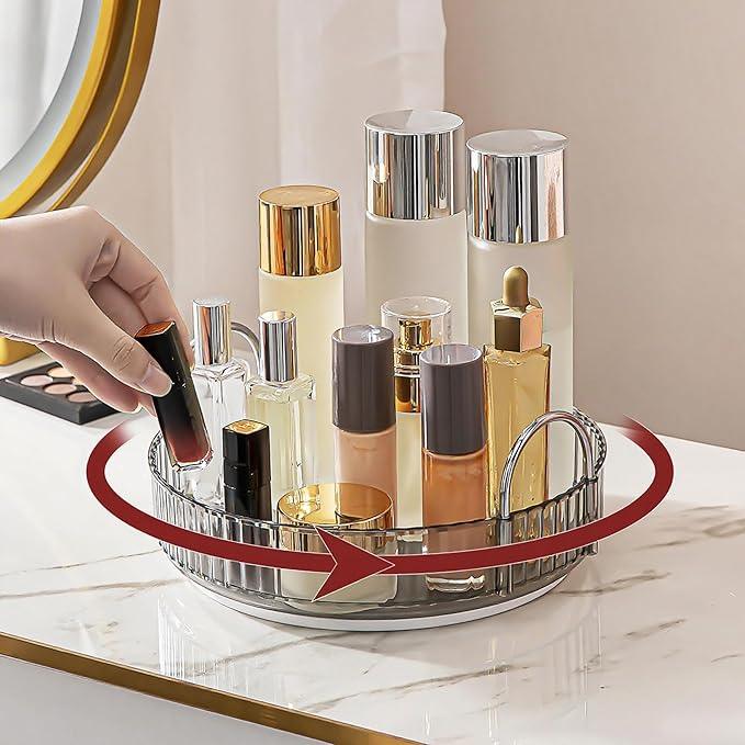 INVSSENE 360° Rotating Makeup Organizer, Bathroom Make Up Spinning Holder Rack, Large Capacity Cosmetics Storage Vanity Shelf Countertop, Fits Cosmetics, Perfume, Skincare, Lipsticks(1 Tier, Gray) - ModernBath