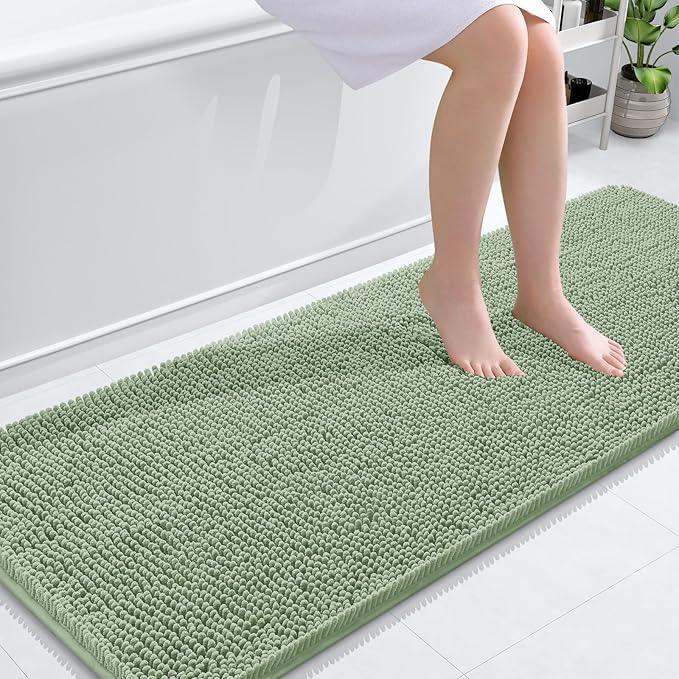 OLANLY Bathroom Rugs 59x24, Extra Soft Absorbent Chenille Bath Rugs, Rubber Backing Quick Dry, Machine Washable Bath Mats for Bathroom Floor, Tub and Shower, Home Decor Accessories, Sage Green - ModernBath