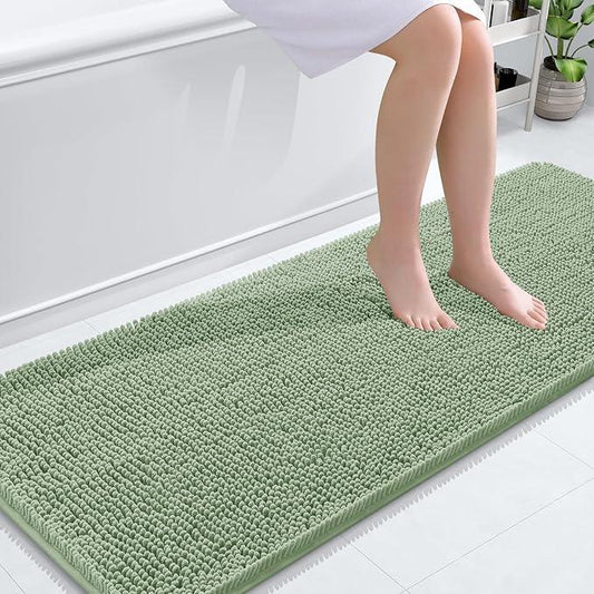 OLANLY Bathroom Rugs 59x24, Extra Soft Absorbent Chenille Bath Rugs, Rubber Backing Quick Dry, Machine Washable Bath Mats for Bathroom Floor, Tub and Shower, Home Decor Accessories, Sage Green - ModernBath