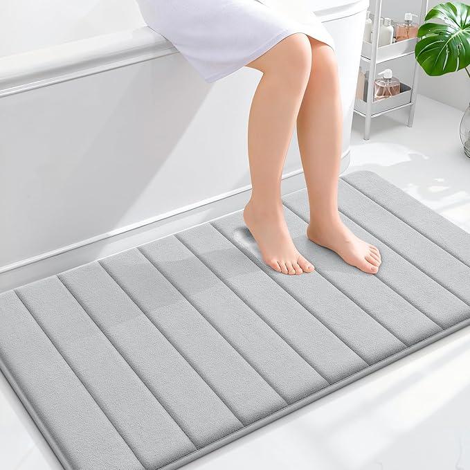 OLANLY Memory Foam Bath Mat 44x24, Super Soft Absorbent Bathroom Rugs, Quick Dry, Machine Washable Shower Floor Rugs, Bathmat Carpet, Bathroom Home Decor Accessories, Light Gray - ModernBath