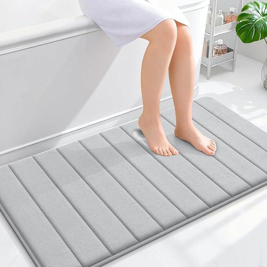 OLANLY Memory Foam Bath Mat 44x24, Super Soft Absorbent Bathroom Rugs, Quick Dry, Machine Washable Shower Floor Rugs, Bathmat Carpet, Bathroom Home Decor Accessories, Light Gray - ModernBath