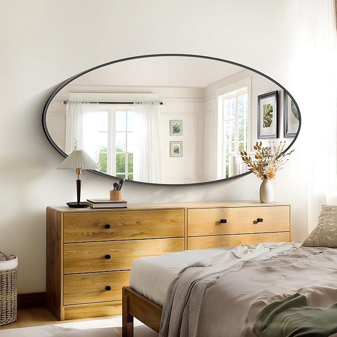 Bathroom Mirrors, 24" x60" Black Mirrors, Oval Vanity Mirrors, Metal Framed Wall Mounted Mirrors, Vertical/Horizontal Mirror for Bathroom Bedroom Entryway Living Room - ModernBath