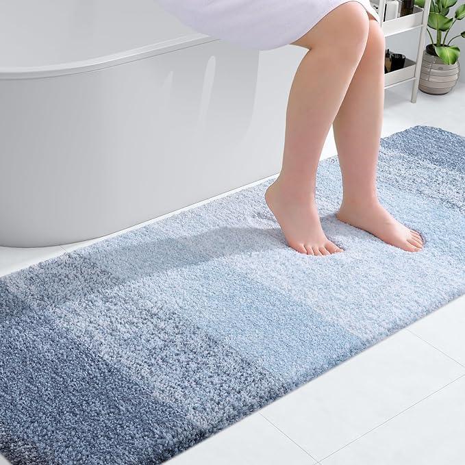 OLANLY Bathroom Runner Rugs 70x24, Extra Soft Absorbent Microfiber Bath Rugs, Rubber Backing, Quick Dry, Machine Washable Bath Mats for Bathroom Floor, Tub and Shower, Home Decor Accessories, Blue - ModernBath