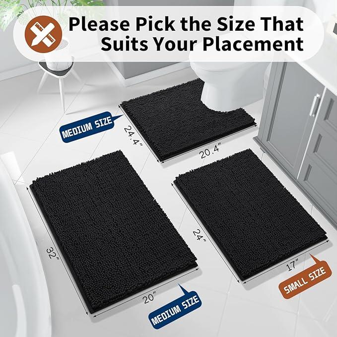 Yimobra Toilet Rugs U Shaped Washable - 24"x20" Non Slip Plush Contour Bath Rugs for Toilet - Super Soft Absorbent Quick Dry Toilet Mats for Bathroom,Black - ModernBath