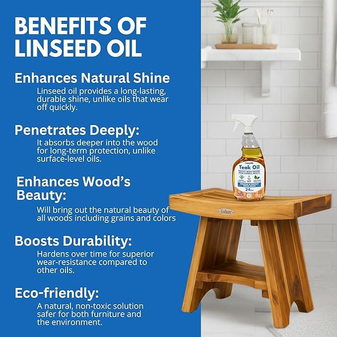 EcoDecors Satori Teak Wood Shower Bench, Fully Assembled, 24 Inch, EarthyTeak Finish + Loveable 4 Pack - ModernBath