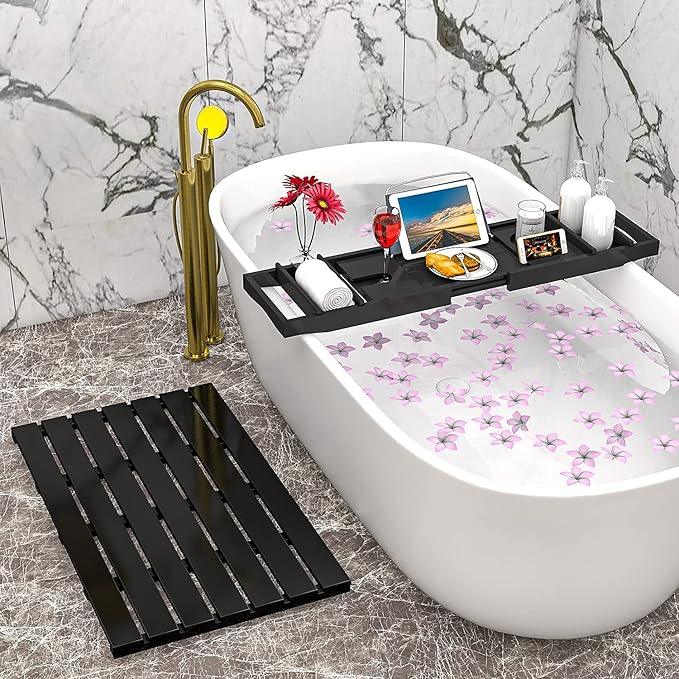 Domax Bathtub Caddy Tray Expandable Bamboo Tub Tray for Luxury Bath with Book Holder and Free Soap Dish Black - ModernBath