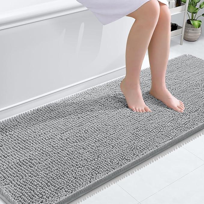 OLANLY Bathroom Rugs 70x24, Extra Soft Absorbent Chenille Bath Rugs, Rubber Backing Quick Dry, Machine Washable Bath Mats for Bathroom Floor, Tub and Shower, Home Decor Accessories, Light Grey - ModernBath