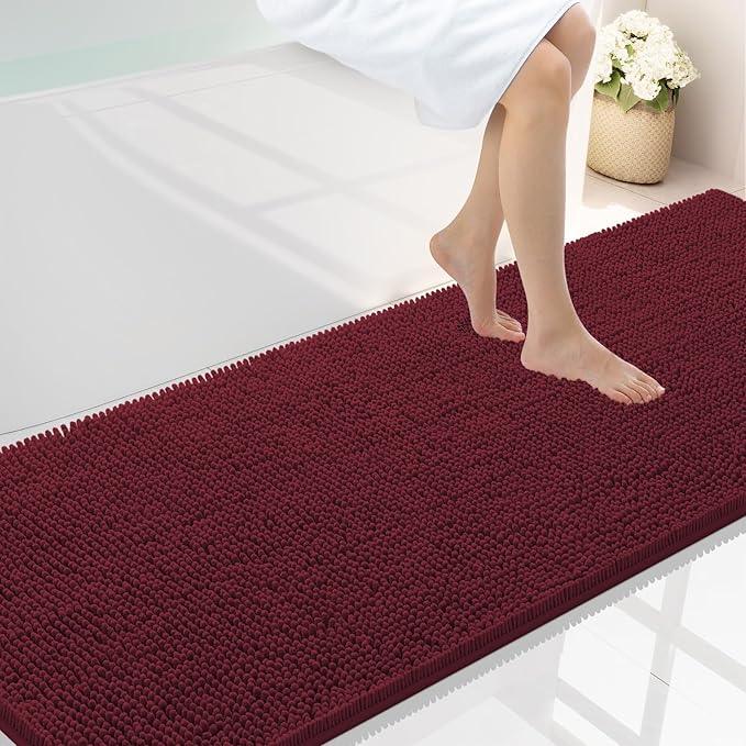 Smiry Luxury Chenille Bathroom Rugs 70x24, Extra Soft and Absorbent Shaggy Bath Mat, Machine Washable, Non-Slip Plush Carpet Runner for Tub, Shower, and Floor, Home Decor Accessories, Burgundy - ModernBath
