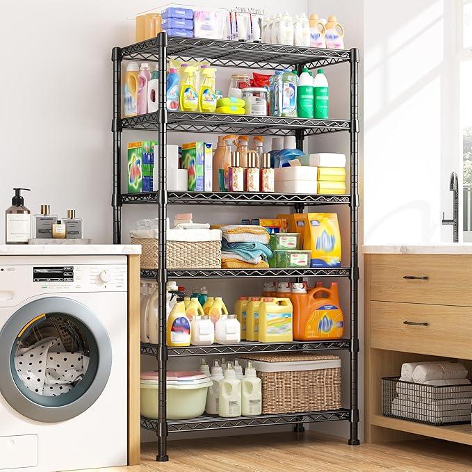 REIBII 6-Tier Storage Shelves Metal Shelving for Storage Load 1000 LBS,Wire Shelves Heavy Duty Shelving Unit Adjustable Pantry Shelf Bathroom Kitchen Garage 24" W x 14" D x 71" H, Black - ModernBath