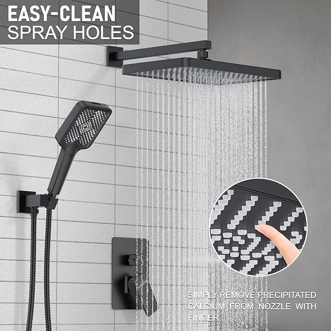 Matte Black 13-Inch Rainfall Shower System - Premium Shower Head & Handheld Sprayer, Complete Bathroom Set with Faucet Mixer Trim Kit & Valve - ModernBath