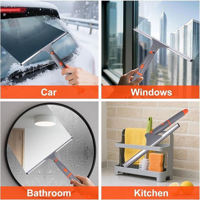 ITTAHO Swivel Shower Squeegee for Glass Doors, All-Purpose Anti-Slip Window Squeegee with 2 Blades, Window Cleaner Tool Bathroom Squeegee for Shower Doors, Tile Shower Walls，Mirrors,Car Windshields - ModernBath