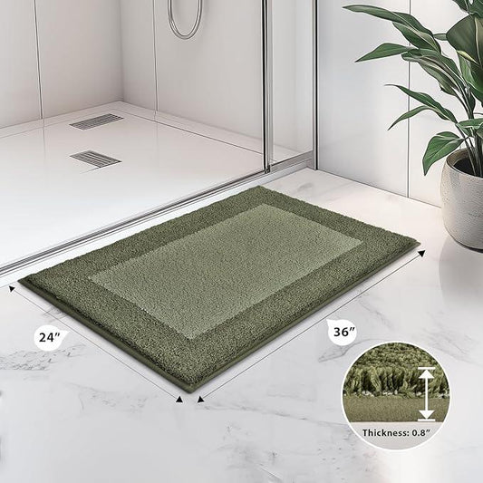 anllugs Bathroom Rugs 24" x 36", Non-Slip Extra Soft Absorbent Bath Rugs, Machine Washable Quick Dry Bath Mats for Bathroom Floor, Shower, Bathtub and Sink, Olive Green & Green - ModernBath