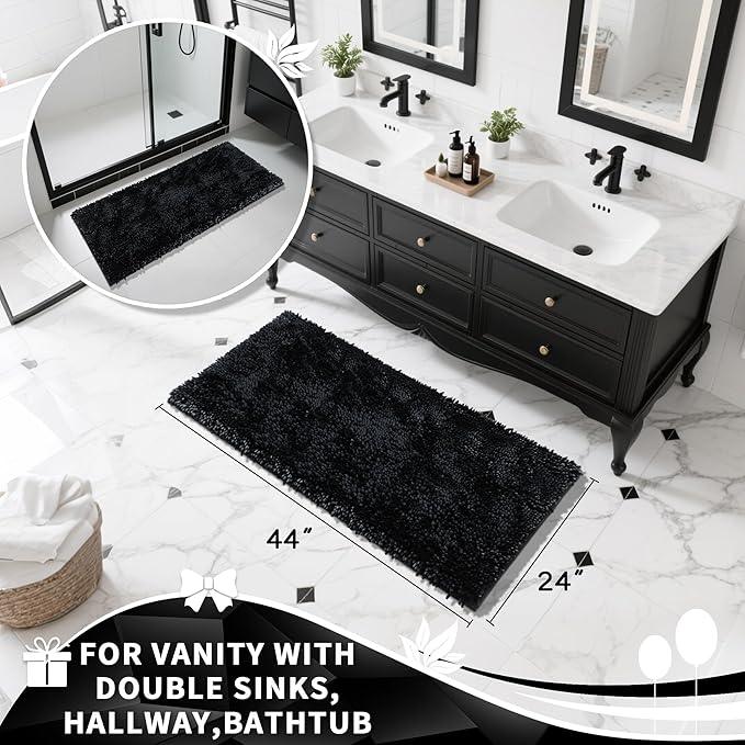 Yimobra Long Bathroom Rug Non Slip 44x24 Inch, Extra Thick Soft Absorbent Chenille Bath Mat, Machine Washable Quick Dry Bath Rugs for Bathroom Floor, Tub and Shower, Home Decor Accessories, Black - ModernBath