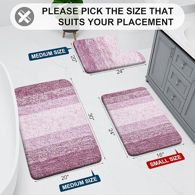Arotive Microfiber Bathroom Rugs, Shaggy Soft and Absorbent Bath Rug, Non-Slip, Thick Plush Machine Washable Dry Bath Mats for Bathroom, Tub and Shower, 44x24, Purple, Rectangular - ModernBath