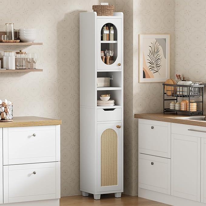 LIKIMIO 69" H Tall Bathroom Storage Cabinet with 2 Doors & 1 Drawer, Narrow Adjustable Shelves & Pull-Out Tissue Holder, Slim Freestanding Cabinet for Small Spaces, Kitchen, Entryway, White - ModernBath