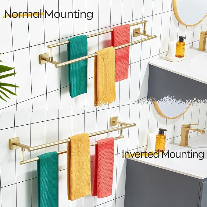 KOKOSIRI Bath Towel Bars 32-Inch Double Towel Rails Overlength Bathroom Racks for Cabinet Kitchen Brushed Gold Stainless Steel B5009BG-L32 - ModernBath