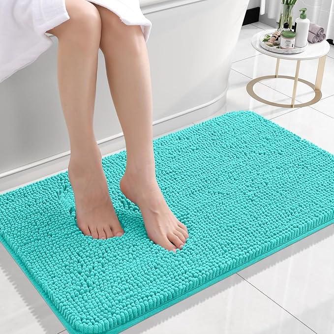 OLANLY Bathroom Rugs 24x16, Extra Soft Absorbent Chenille Bath Rugs, Rubber Backing Quick Dry, Machine Washable Bath Mats for Bathroom Floor, Tub and Shower, Home Decor Accessories, Teal - ModernBath