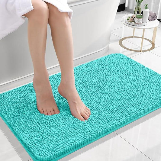 OLANLY Bathroom Rugs 24x16, Extra Soft Absorbent Chenille Bath Rugs, Rubber Backing Quick Dry, Machine Washable Bath Mats for Bathroom Floor, Tub and Shower, Home Decor Accessories, Teal - ModernBath