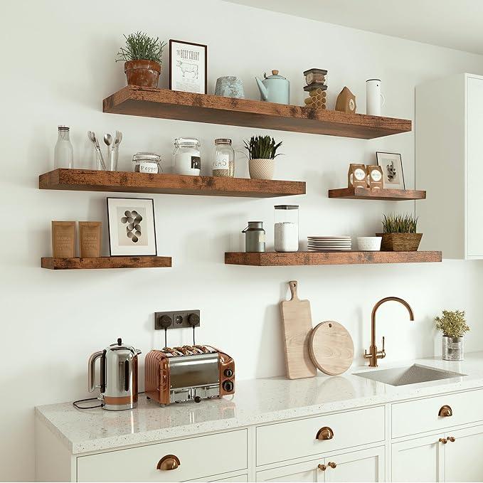 Vivelove Floating Shelves 10 inches Deep, 36x10 Shelves for Room，Wall Shelves for Bedroom, Living Room, Kitchen, Office, Bathroom Farmhouse Shelf, Home Decor with Invisible Bracket, Rustic Brown - ModernBath