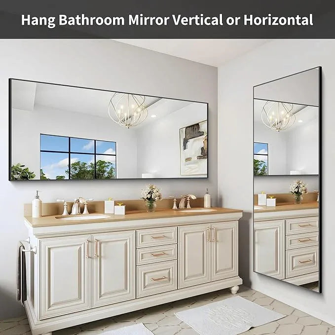 COFENY 30x72inch Bathroom Mirror, Black Rectangle Mirror with Thin Frame, Large Rectangular Wall Mirrors for Bathroom, Living Roomm, Hair Salon, Big Farmehouse Mirror Hang Horizontal/Vertical - ModernBath